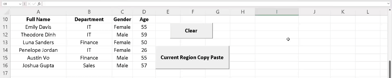 Current Region - Copy and Paste Data Excel VBA Code