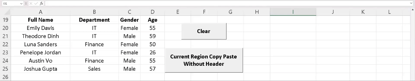 Current Region and offset - Copy and Paste Data Excel VBA Code